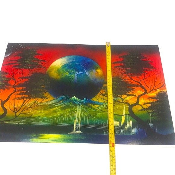 Vintage Laser Art San Francisco Skyline Golden Bridge Print - Picture 3 of 4